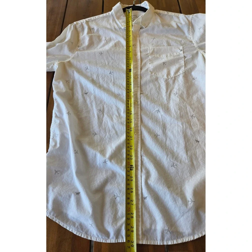 Banana Republic Mens Luxe Poplin Airplane Print Shirt Size M Tall Slim Fit Pilot
